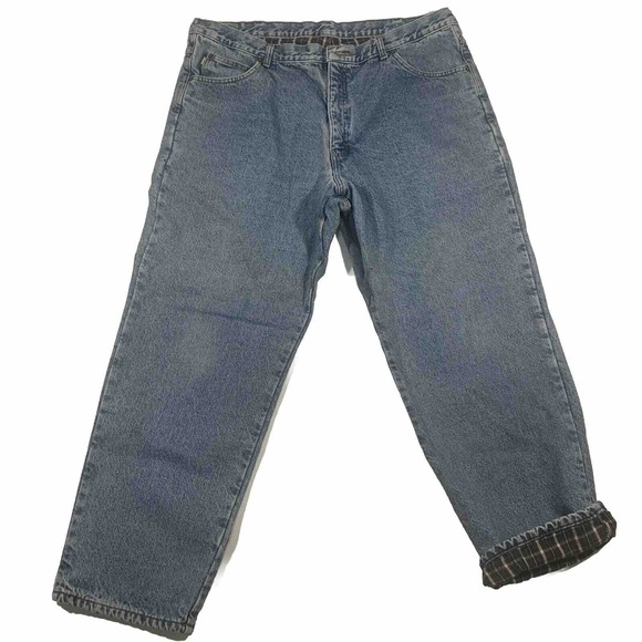 L.L.Bean Other - LL Bean Double L Classic Fit Flannel Lined‎ Jeans Mens 42x30 Blue Denim Plaid